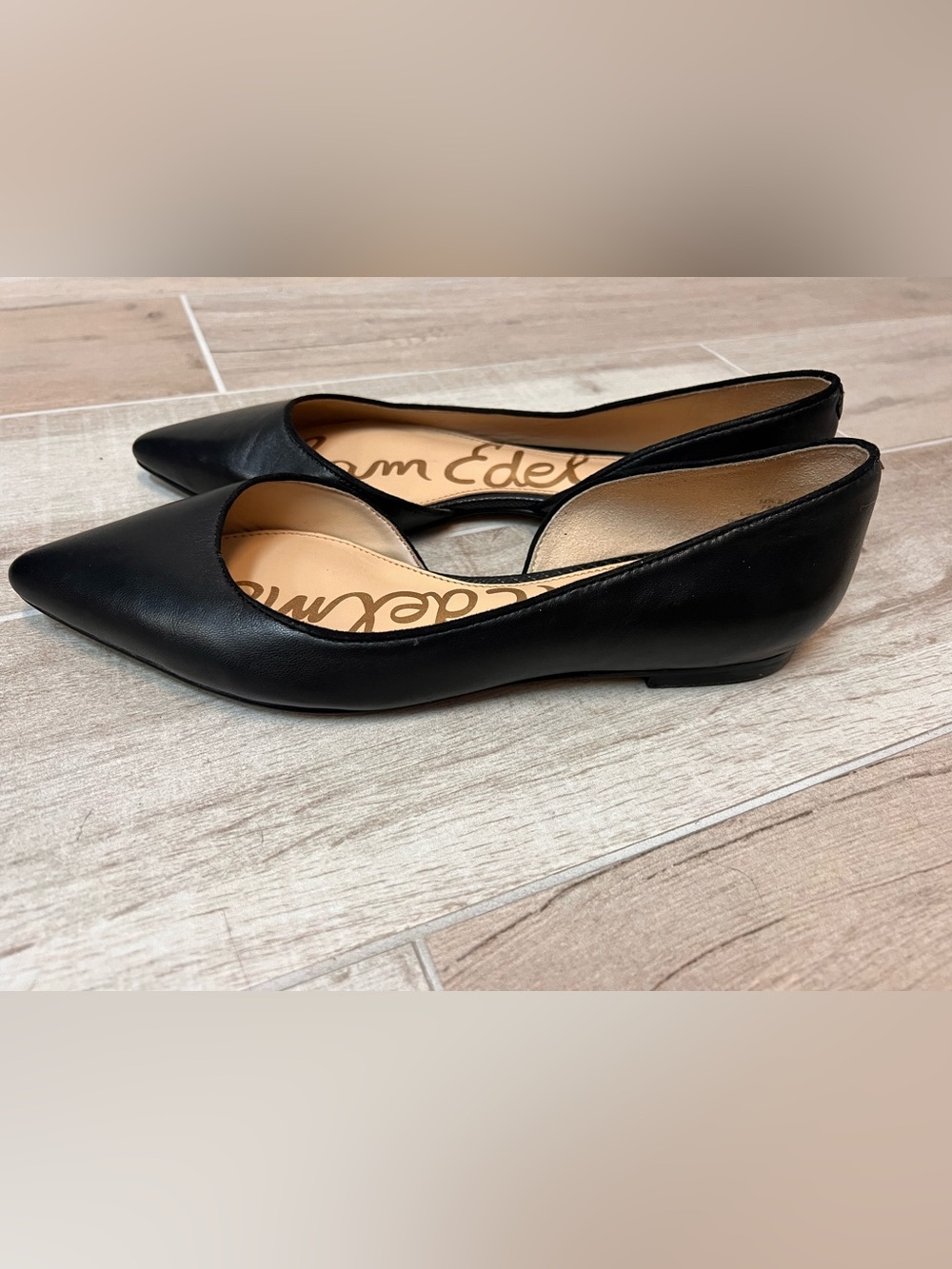 Sam Edelman Black Leather Pointed D'Orsay Flats - Picture 2 of 4